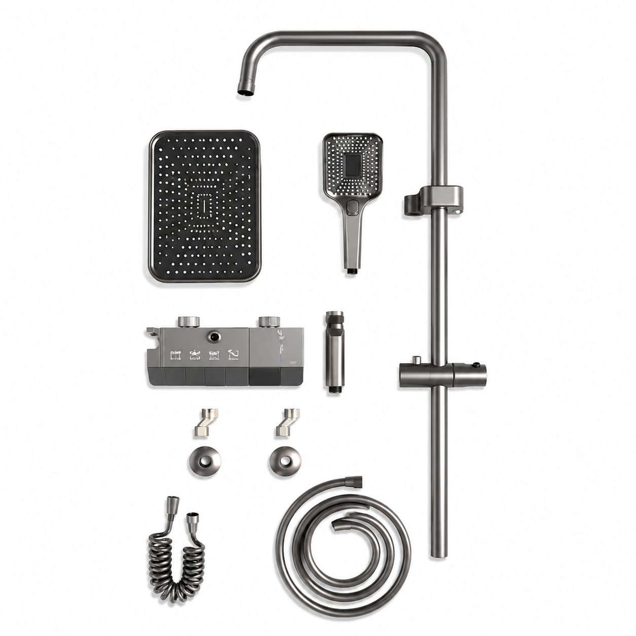 Colonne de douche 4 sorties avec affichage LED | Douche pluie, douchette à main, pistolet de rinçage et mitigeur thermostatique
