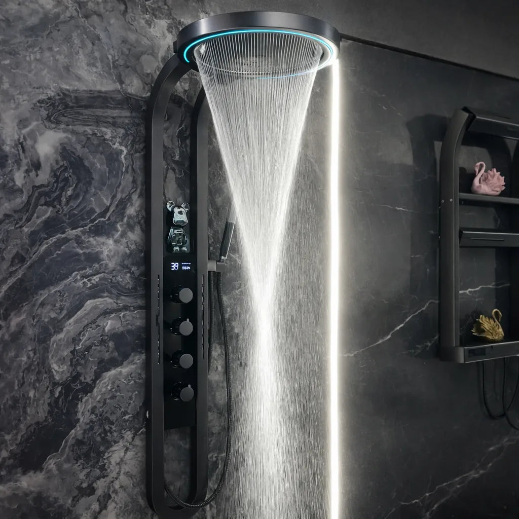 Colonne de douche cascade avec écran LED | Système mural multifonction