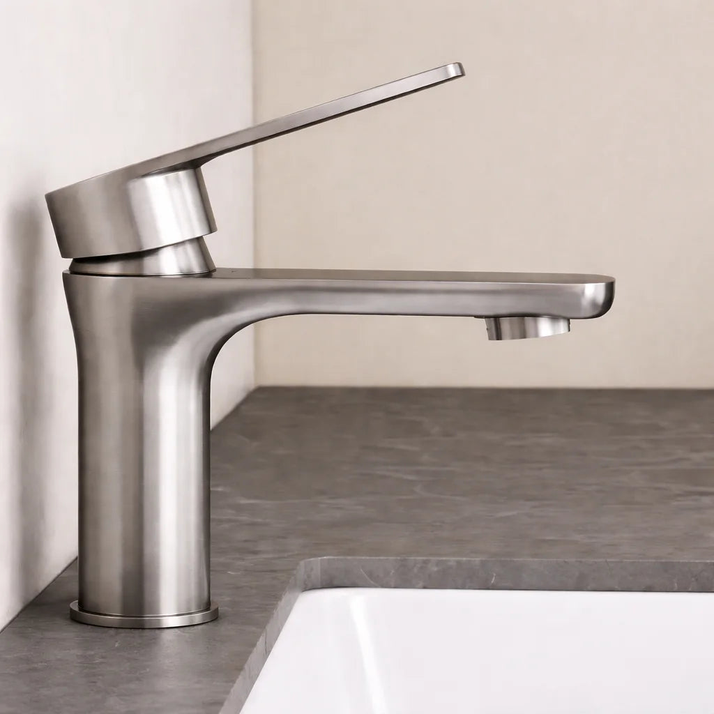 Robinet Lavabo Acier Inoxydable 304 | Mitigeur Monotrou Argent Noir | Robinet Salle de Bain Anti-Gel Anti-Fissure | Robinet Vasque Design Moderne