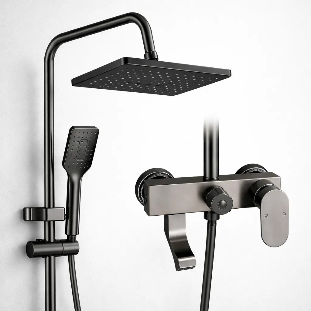Colonne de douche 3 sorties en Acier inoxydable | Douche pluie, douchette, robinet et mitigeur integré
