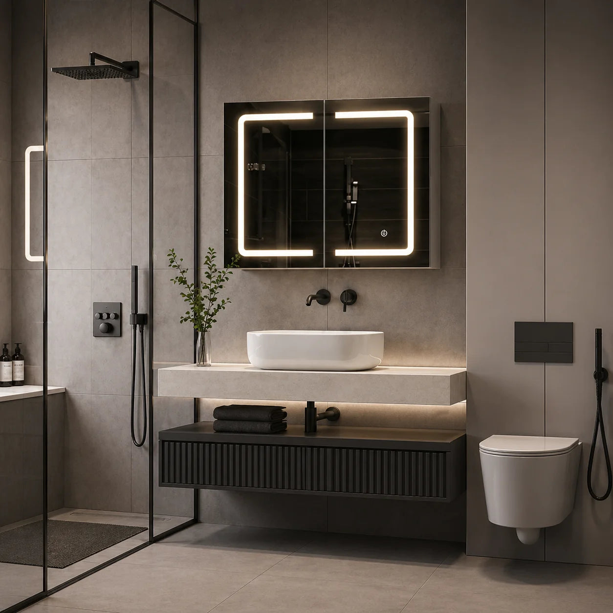 Meuble suspendu Miroir LED 70x60 cm | Miroir Suspendu Design pour Salle de Bain