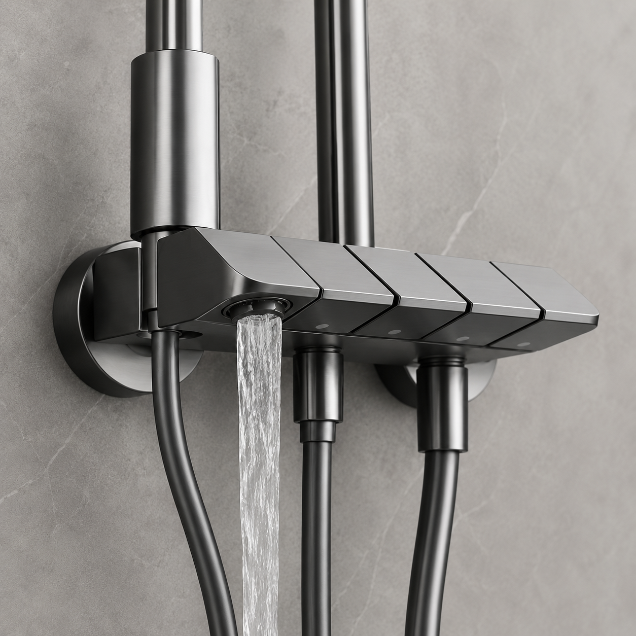 Colonne de douche 4 sorties avec affichage LED | Douche pluie, douchette à main, pistolet de rinçage et mitigeur thermostatique