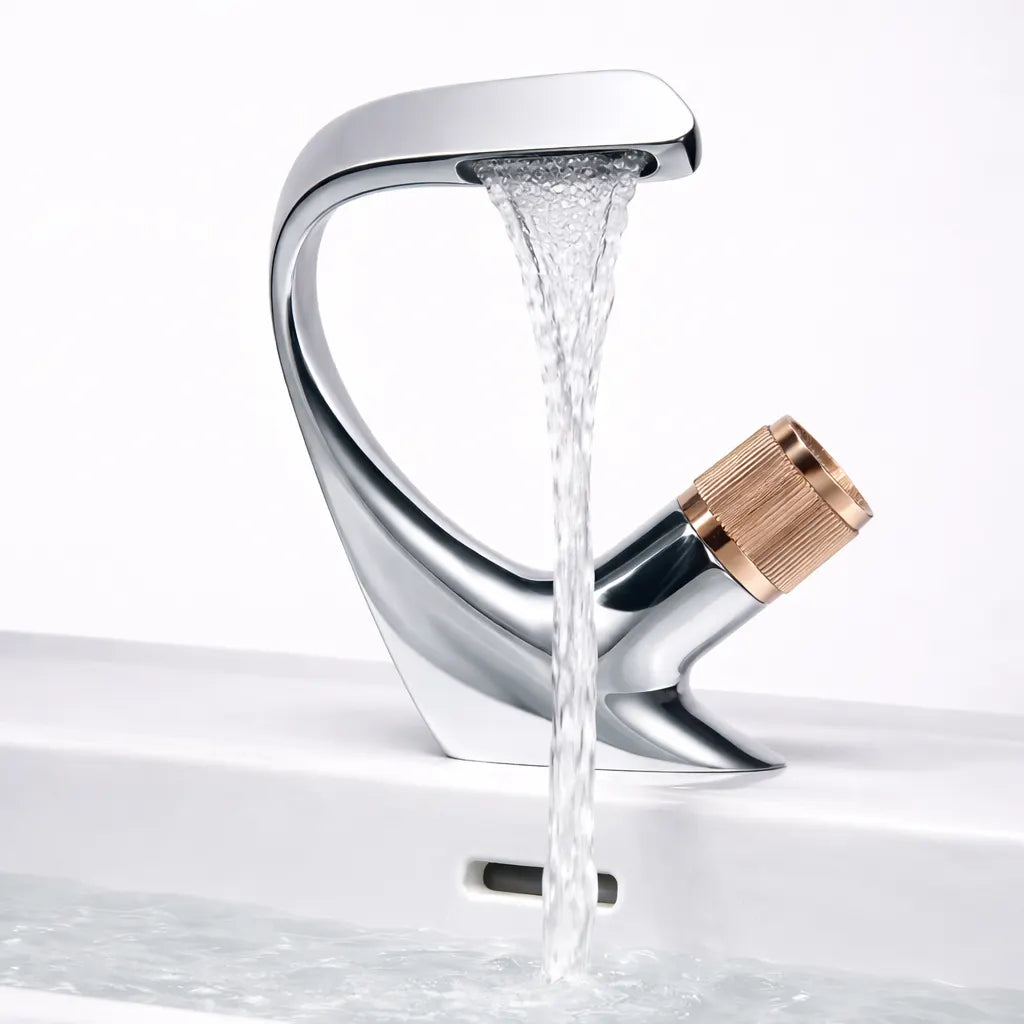 Robinet Lavabo Cascade Art Haut de Gamme | Mitigeur Monotrou Design Bicolore pour salle de bain