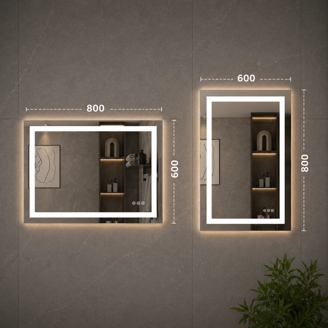 Miroir LED pour Salle de Bain 80x60 cm Anti-Buée | 3 Températures de Couleur Luminosité