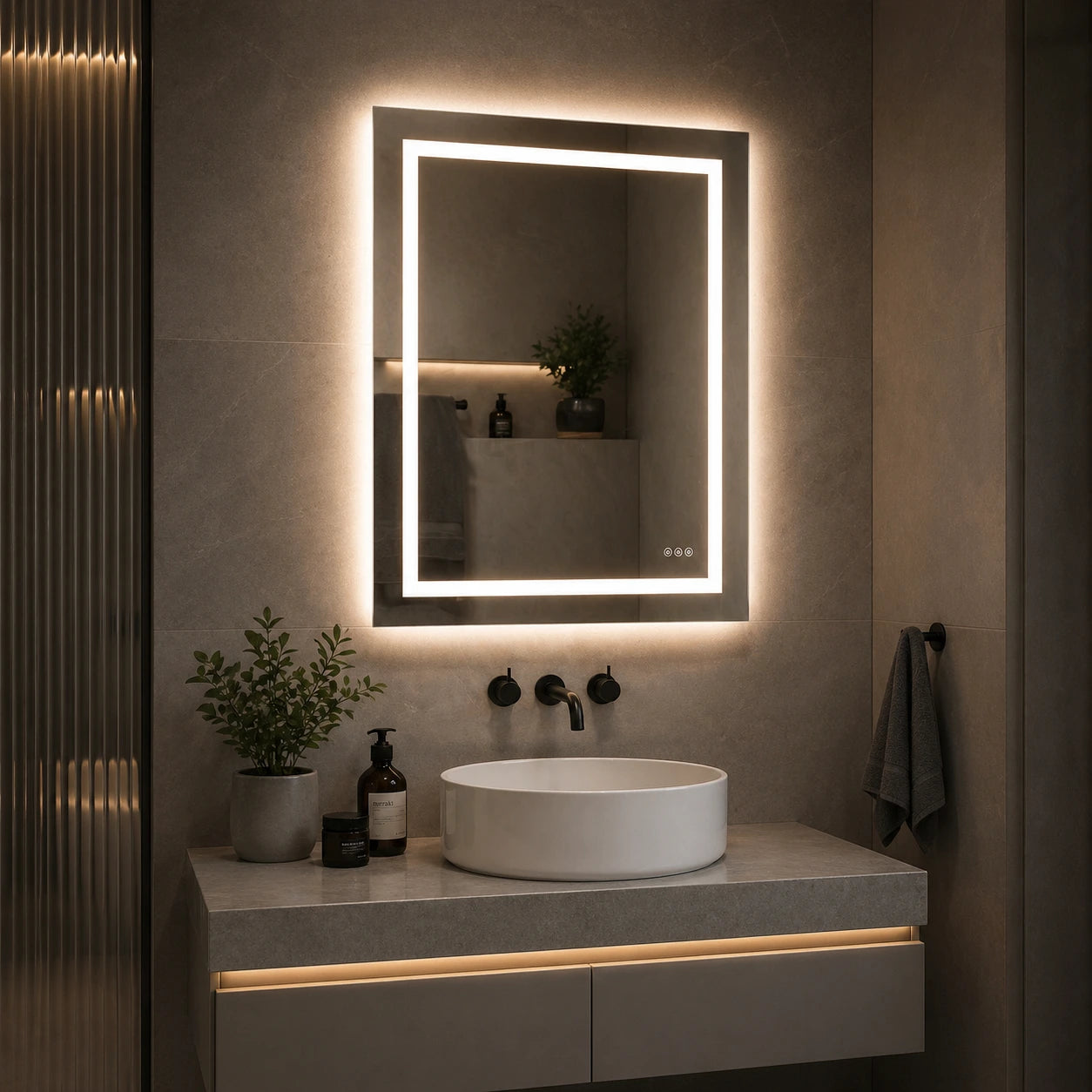Miroir LED pour Salle de Bain 80x60 cm Anti-Buée | 3 Températures de Couleur Luminosité