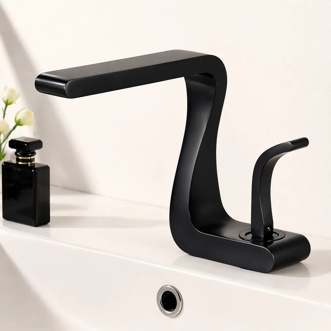 Robinet Lavabo Luxe Design Sculptural | Mitigeur Rétro pour Salle de Bain Haut de Gamme