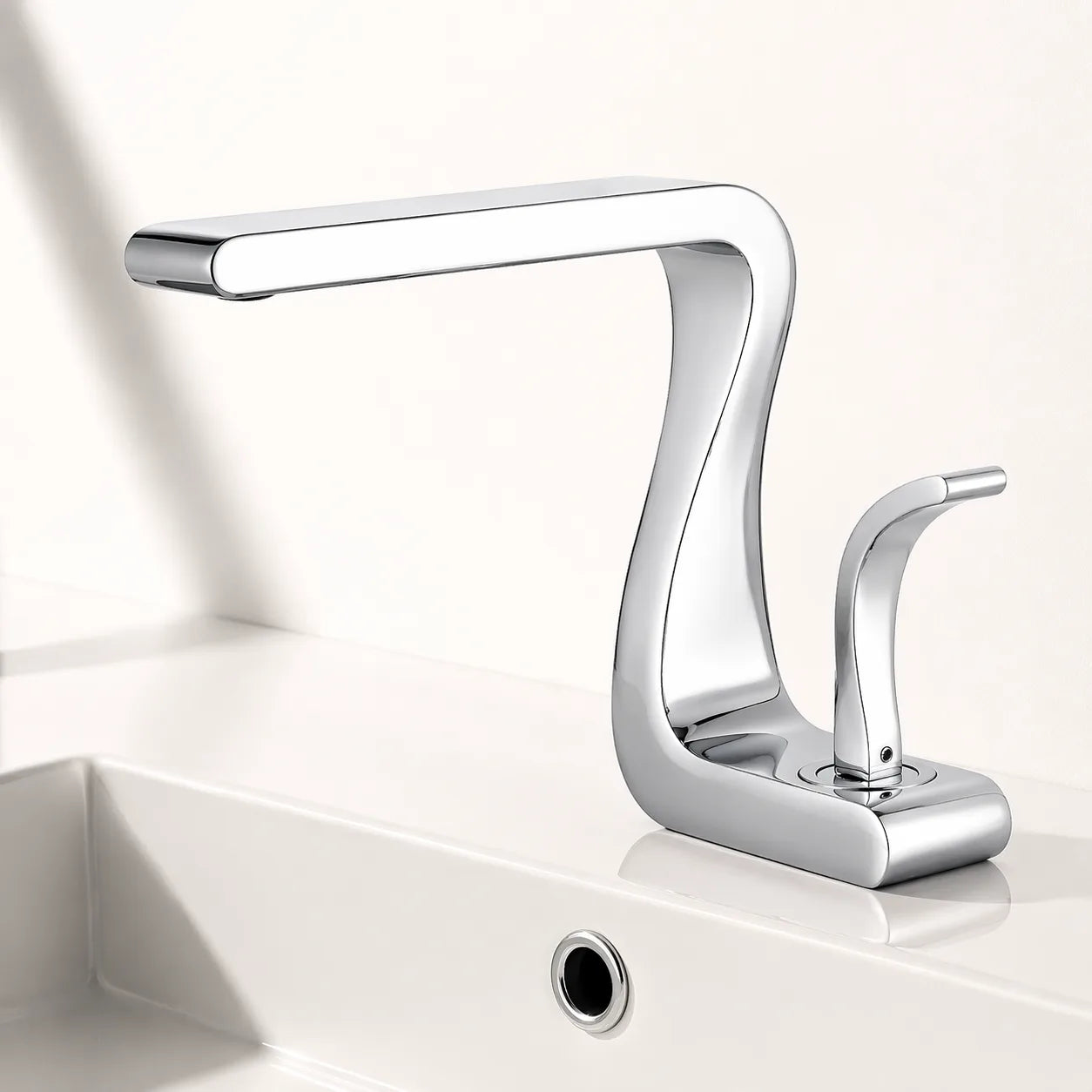 Robinet Lavabo Luxe Design Sculptural | Mitigeur Rétro pour Salle de Bain Haut de Gamme