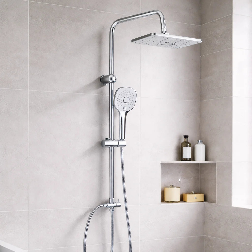 Colonne de douche 2 sorties | Tête de douche fixe effet pluie et douchette à main