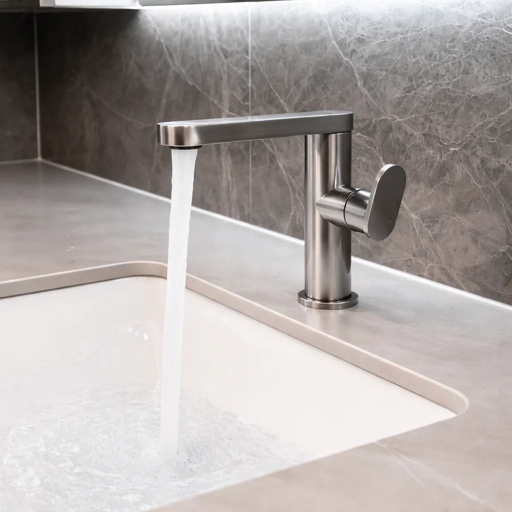 Robinet Lavabo Moderne Rotation 360° Gris | Mitigeur Eau Chaude Froide Salle de Bain Design