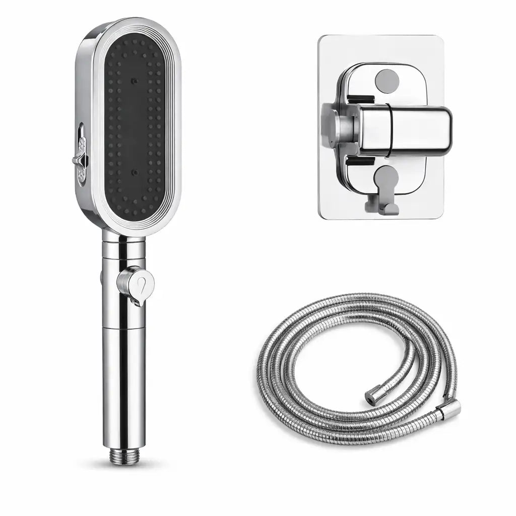 Douchette à main | Pommeau de douche Ovale 3 Modes avec Filtre Eau Intégré pour salle de bain avec Flexible de douche 1.5m et Support mural