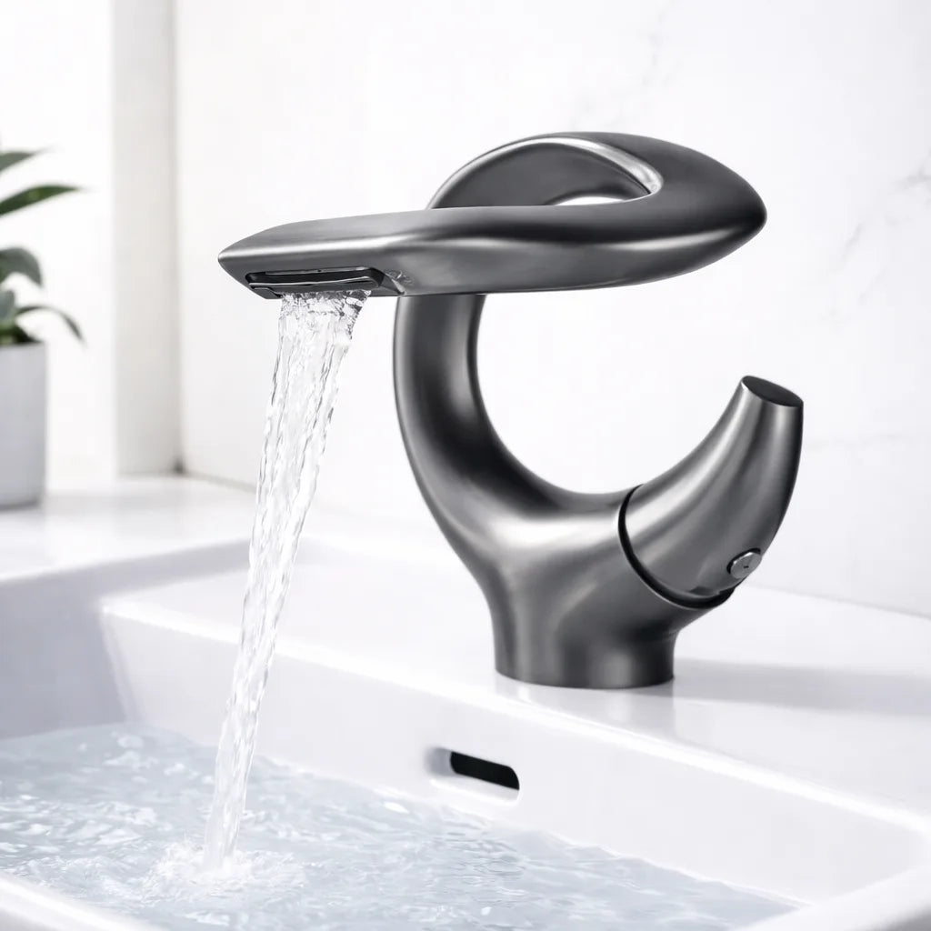 Robinet Lavabo Cascade O Design | Mitigeur  Forme Unique pour Salle de Bain