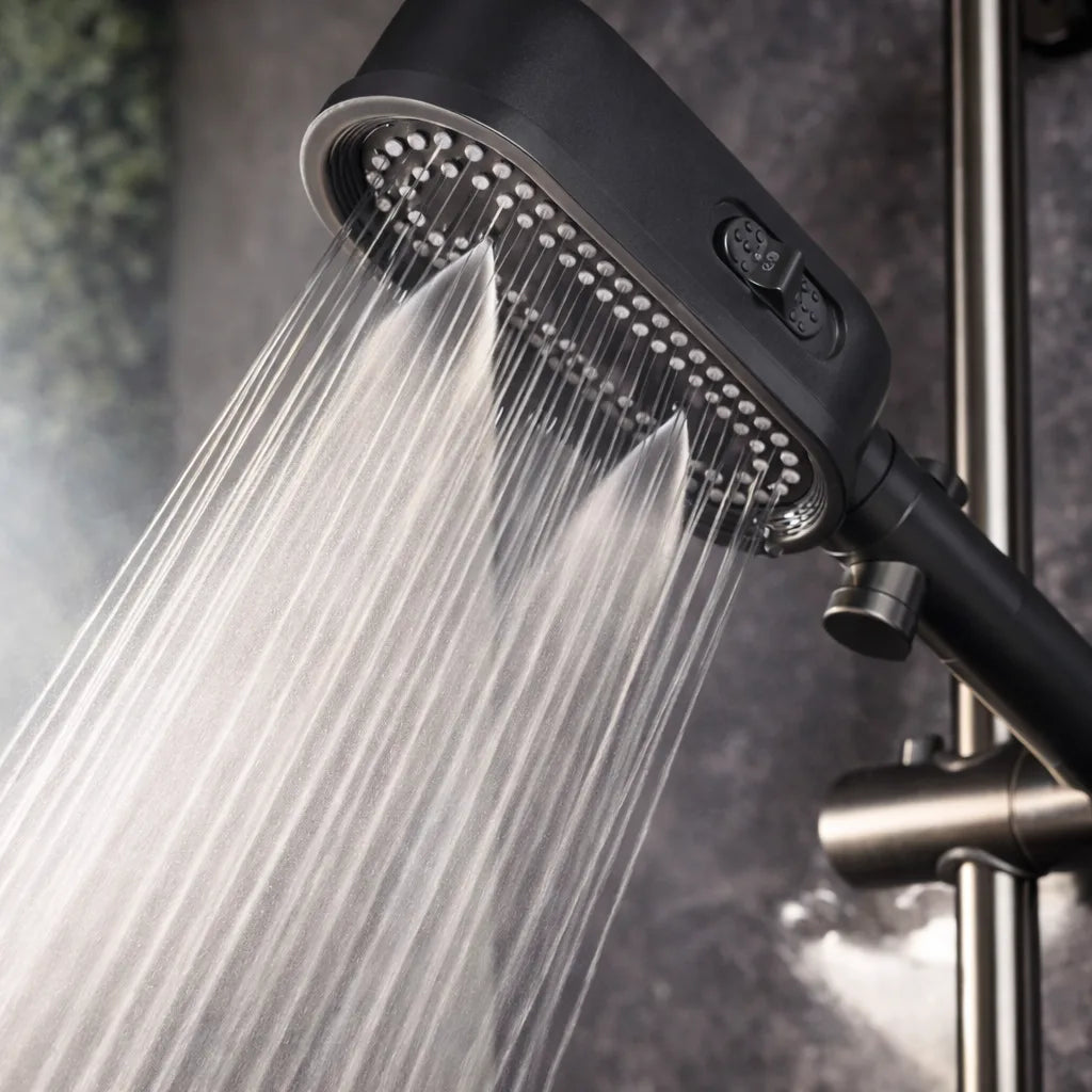 Douchette à main | Pommeau de douche Ovale 3 Modes avec Filtre Eau Intégré pour salle de bain avec Flexible de douche 1.5m et Support mural