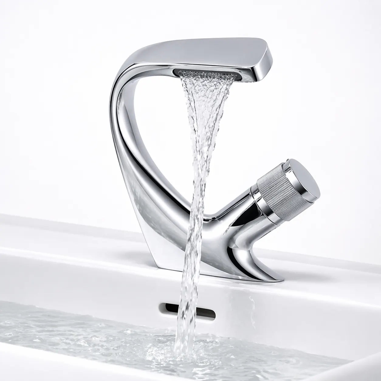 Robinet Lavabo Cascade Art Haut de Gamme | Mitigeur Monotrou Design Bicolore pour salle de bain