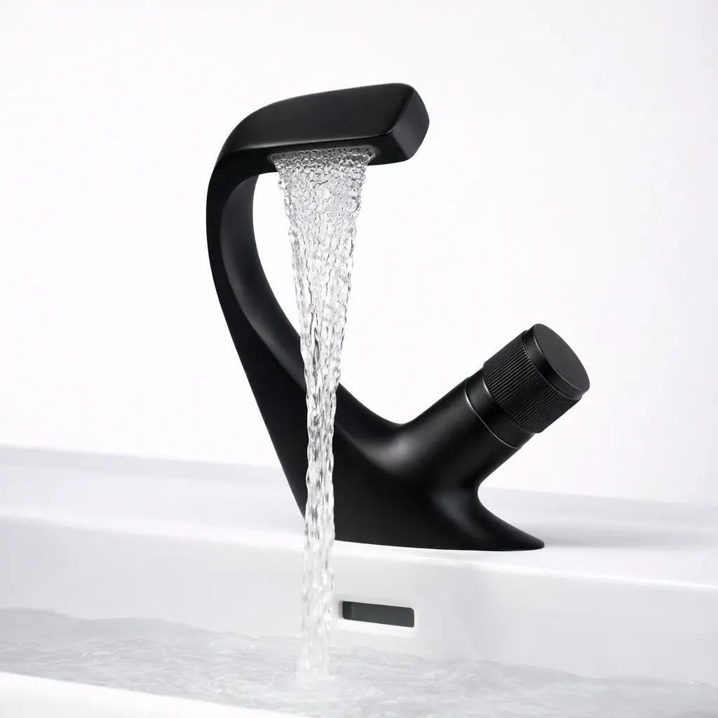 Robinet Lavabo Cascade Art Haut de Gamme | Mitigeur Monotrou Design Bicolore pour salle de bain