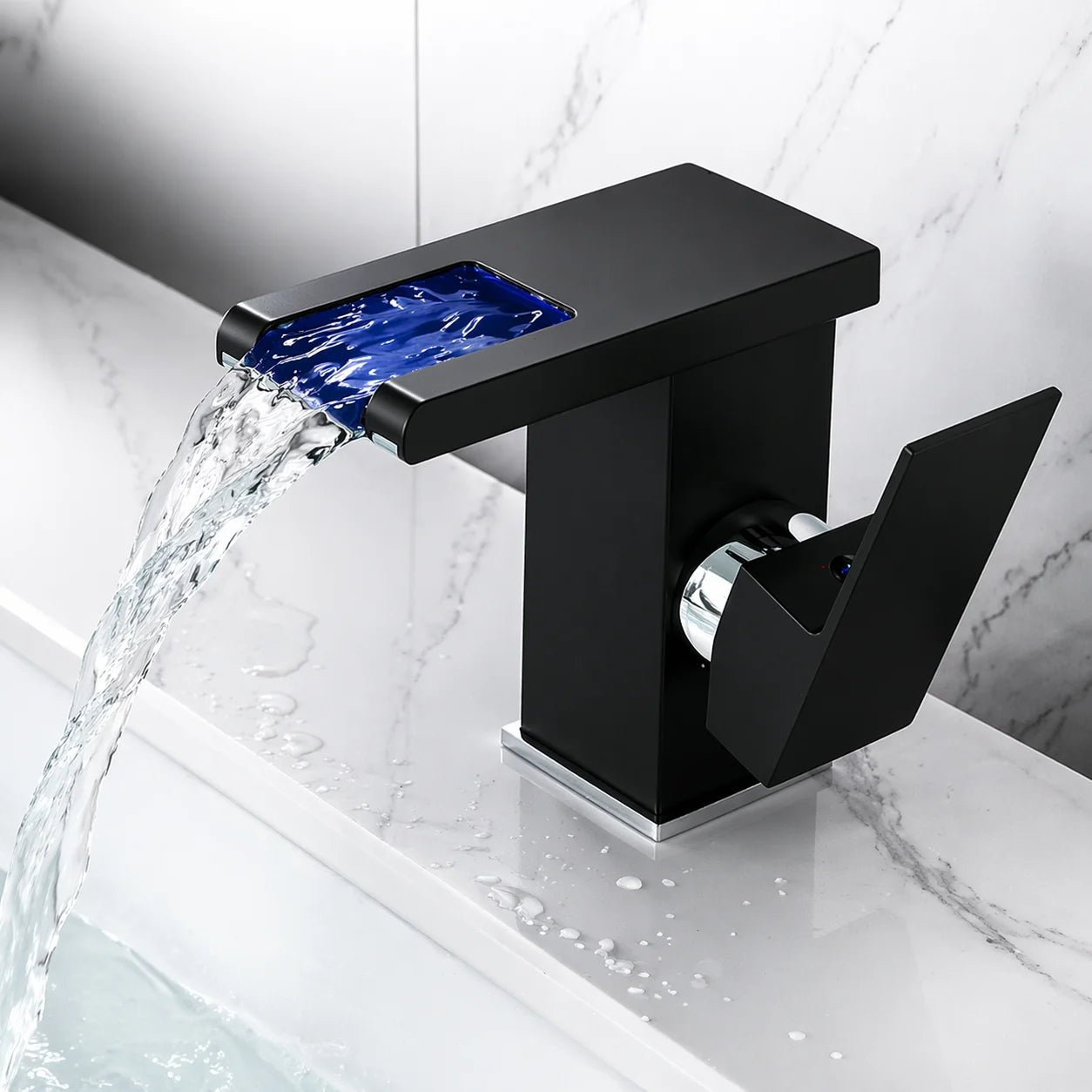 Robinet Design Cascade LED | Mitigeur Eau Chaude Froide  3 Couleurs Changeantes pour salle de bain