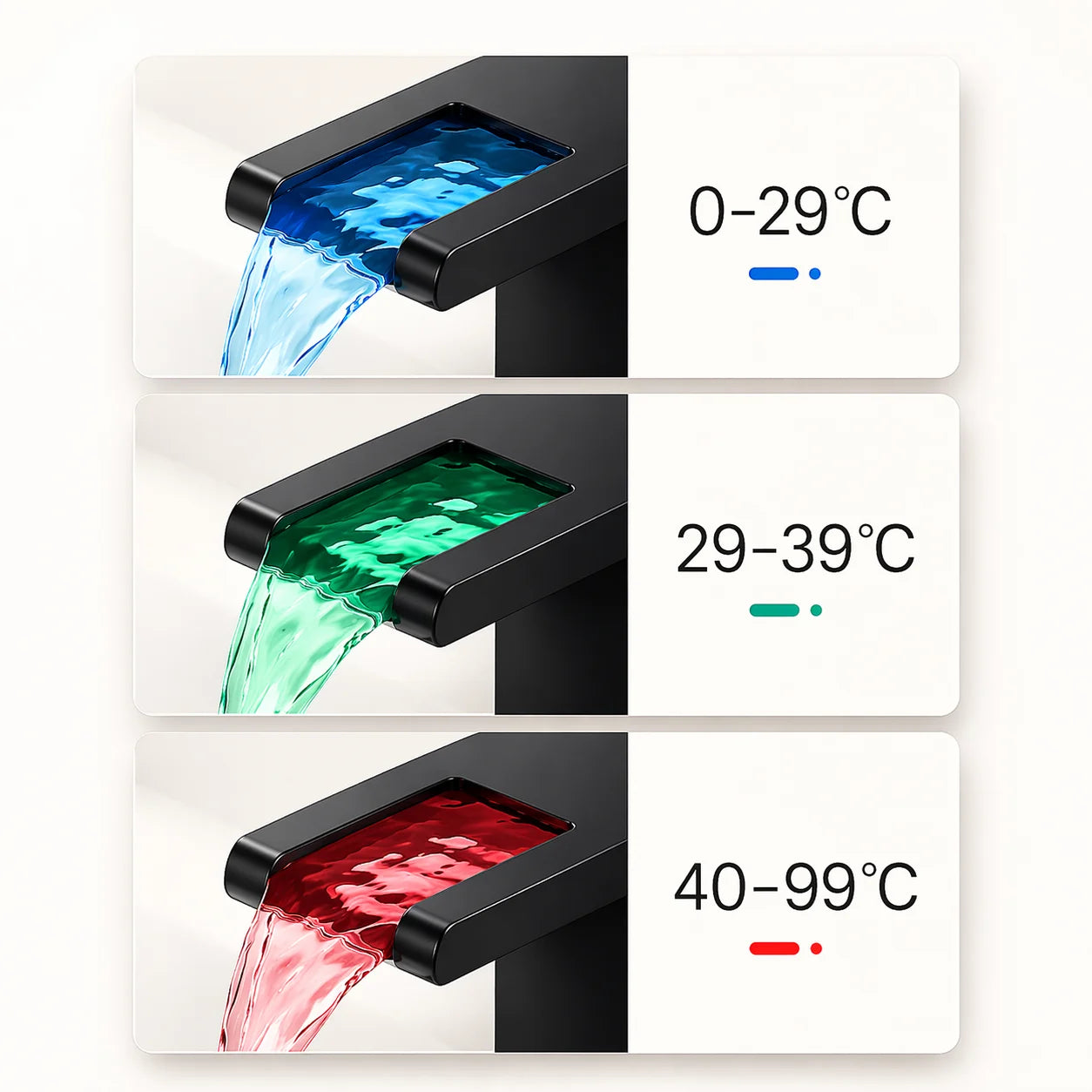 Robinet Design Cascade LED | Mitigeur Eau Chaude Froide  3 Couleurs Changeantes pour salle de bain