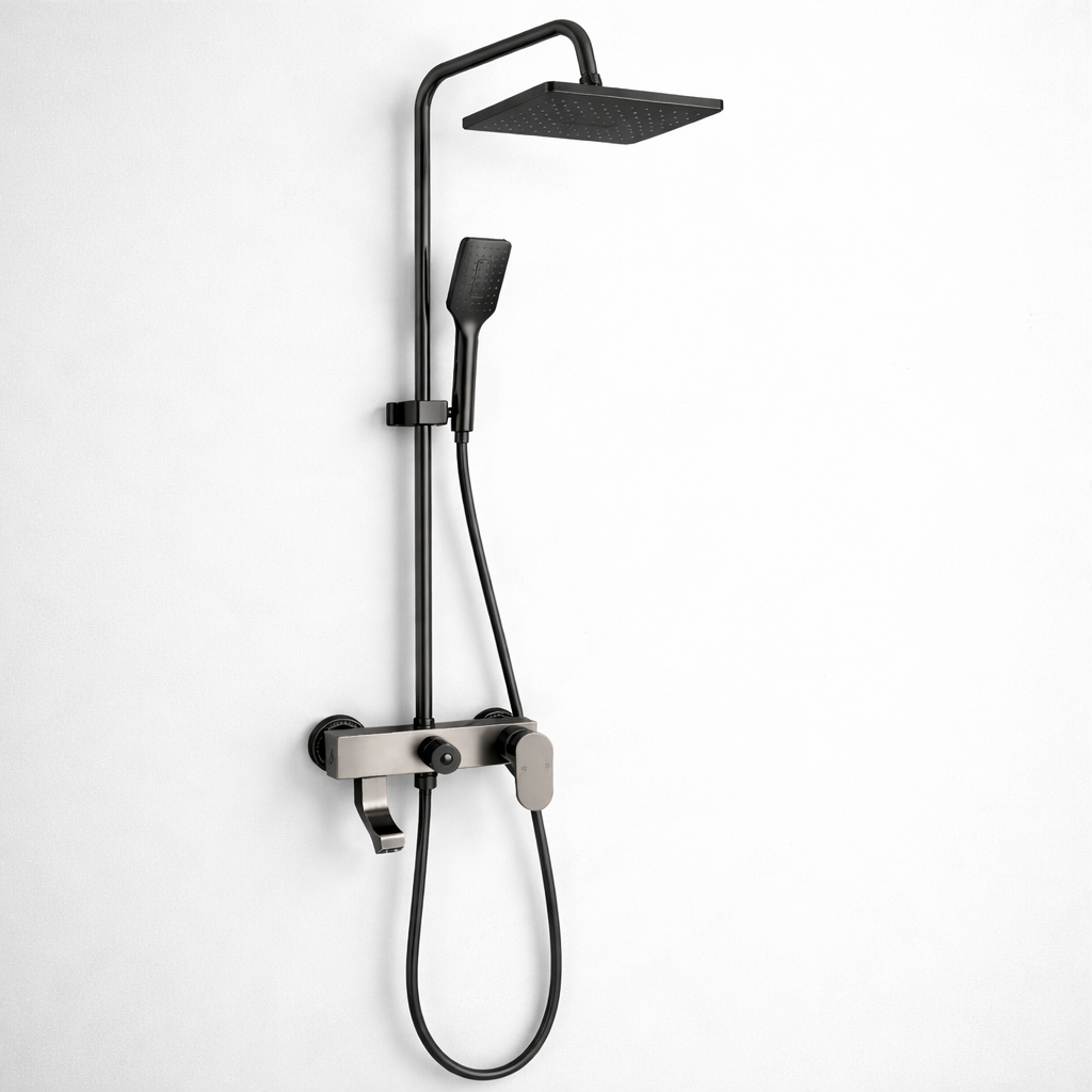 Colonne de douche 3 sorties en Acier inoxydable | Douche pluie, douchette, robinet et mitigeur integré