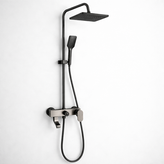 Colonne de douche 3 sorties en Acier inoxydable | Douche pluie, douchette, robinet et mitigeur integré