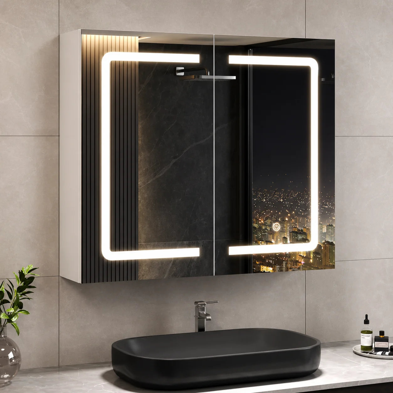 Meuble suspendu Miroir LED  70x60 cm | Miroir Suspendu Design pour Salle de Bain