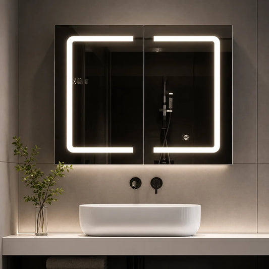 Meuble suspendu Miroir LED  70x60 cm | Miroir Suspendu Design pour Salle de Bain