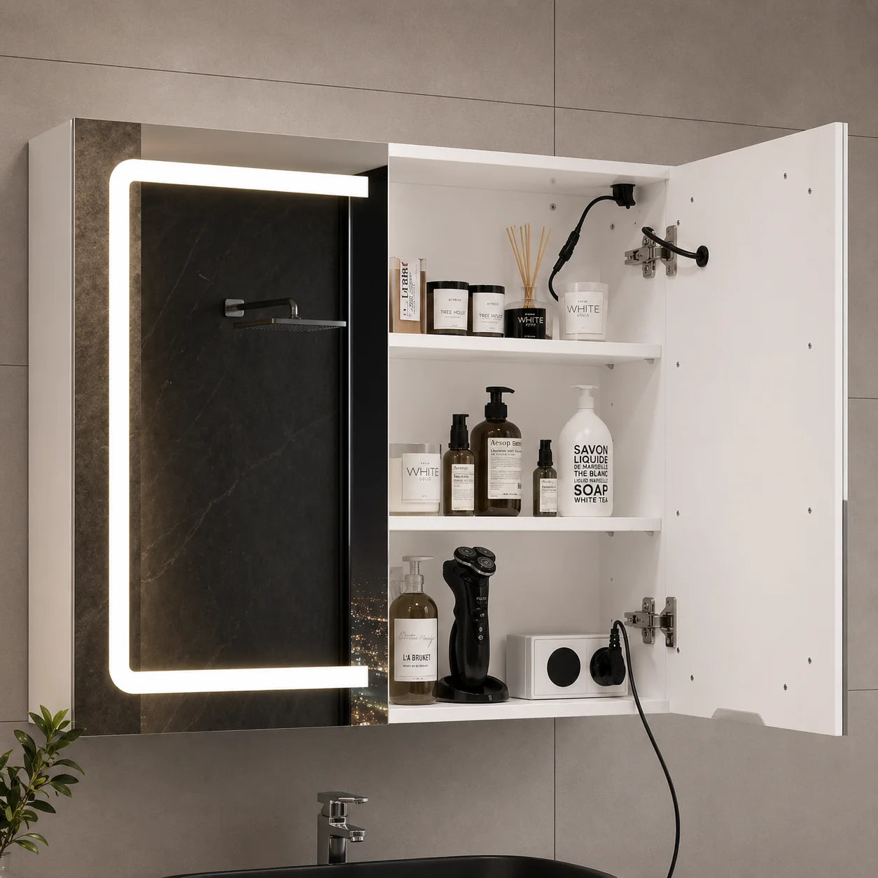 Meuble suspendu Miroir LED  70x60 cm | Miroir Suspendu Design pour Salle de Bain