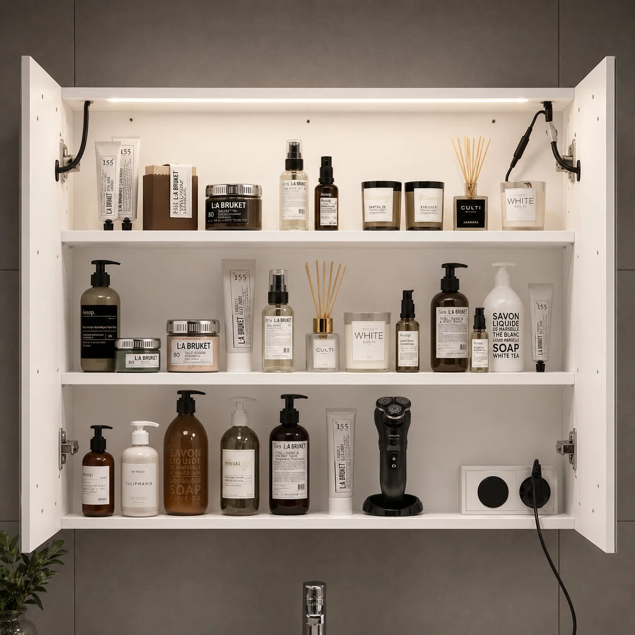 Meuble suspendu Miroir LED  70x60 cm | Miroir Suspendu Design pour Salle de Bain