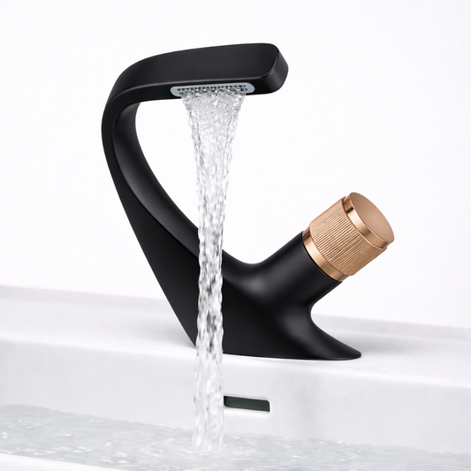 Robinet Lavabo Cascade Art Haut de Gamme | Mitigeur Monotrou Design Bicolore pour salle de bain
