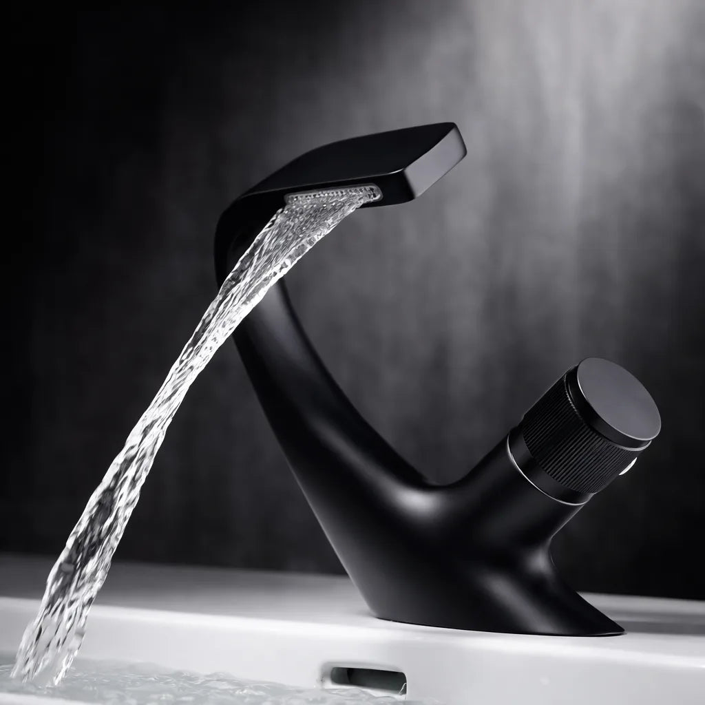 Robinet Lavabo Cascade Art Haut de Gamme | Mitigeur Monotrou Design Bicolore pour salle de bain