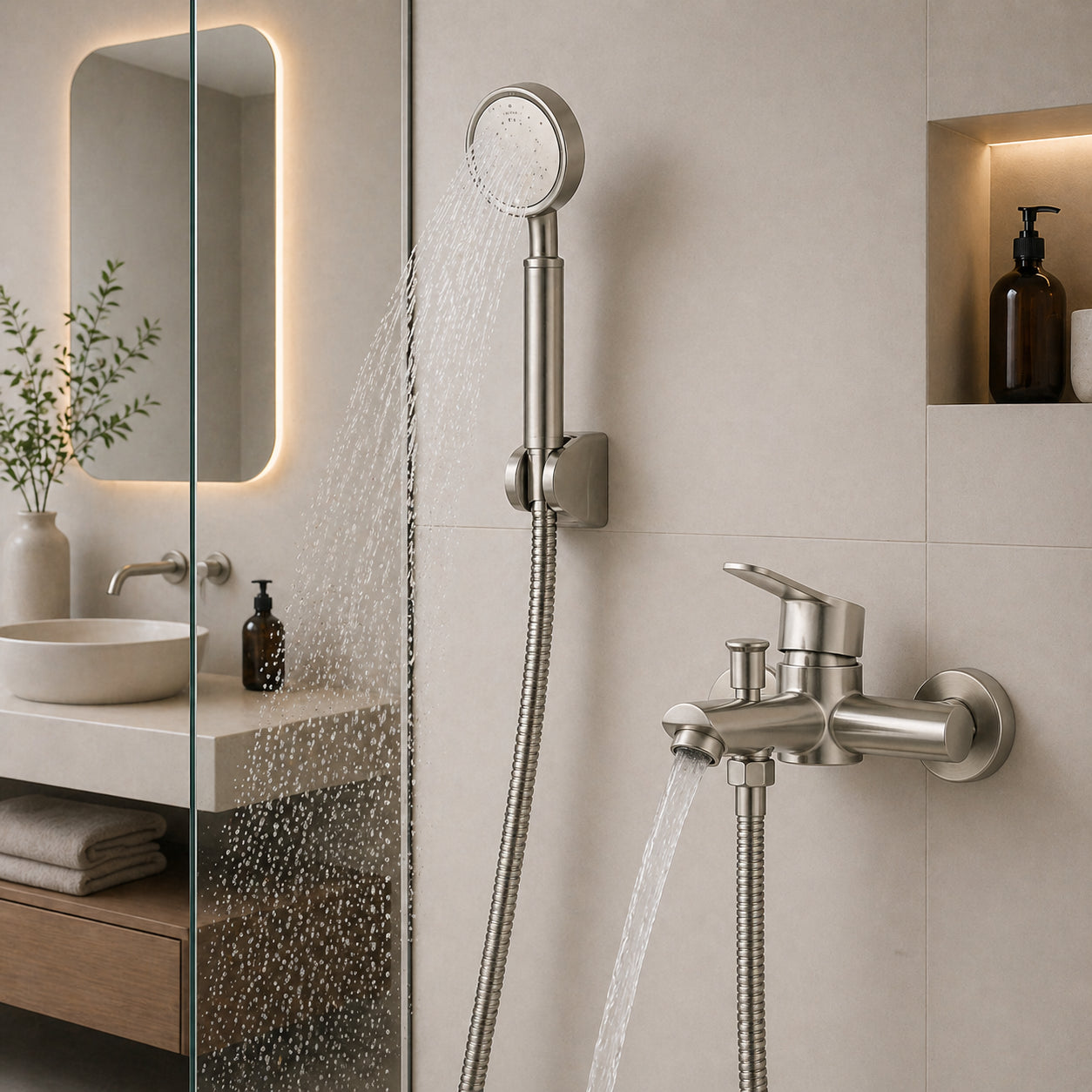 Ensemble Douche Complet Design Premium | Mitigeur, Pommeau de douche, Flexible et Support