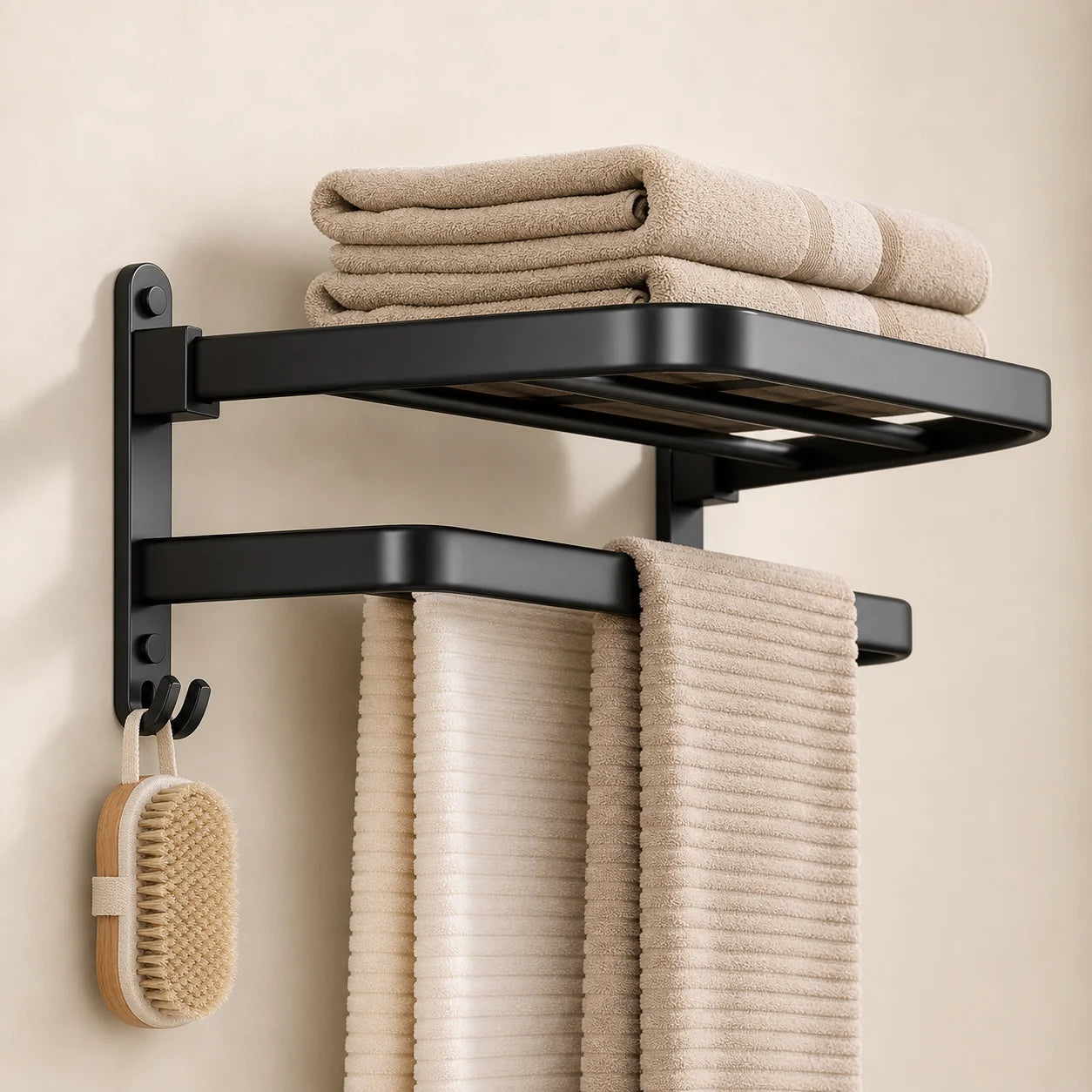 Étagère Porte-Serviettes Pliable Mural en Aluminium | Rangement pour Salle de Bain