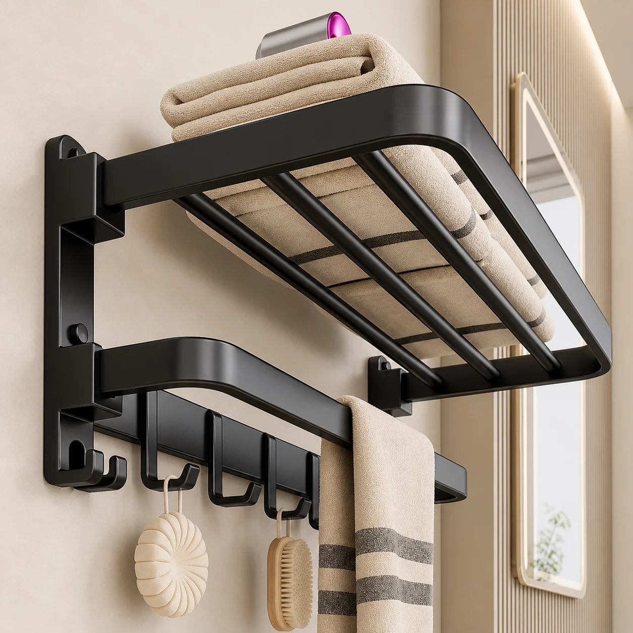 Étagère Porte-Serviettes Pliable Mural en Aluminium | Rangement pour Salle de Bain