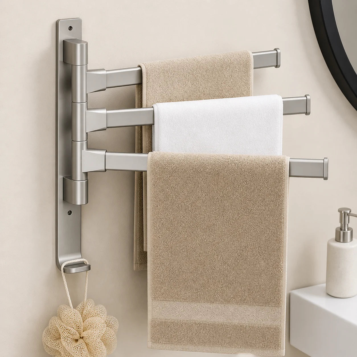 Porte-Serviettes Rotatif Mural Aluminium | Séchoir Serviettes Salle de Bain