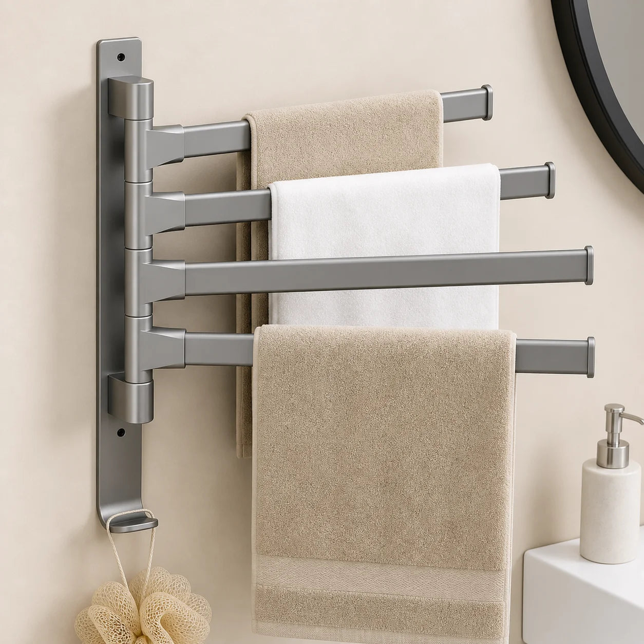 Porte-Serviettes Rotatif Mural Aluminium | Séchoir Serviettes Salle de Bain