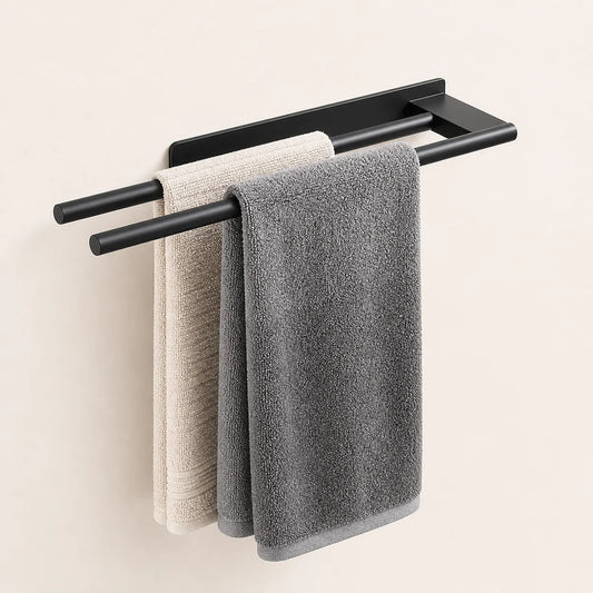 Porte-Serviettes Double Barre Mural Adhésif Sans Perçage | Support 2 Barres pour Salle de Bain